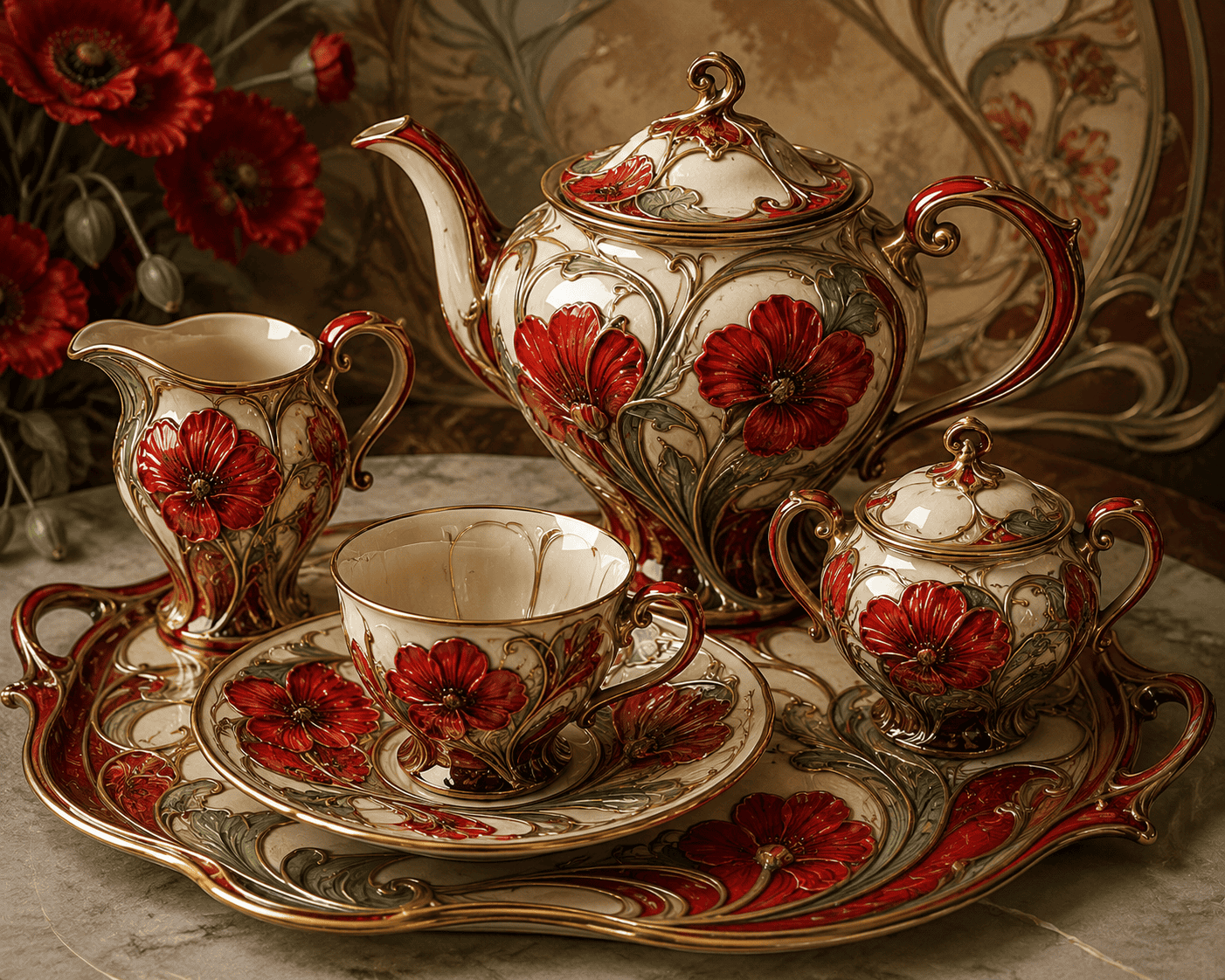 Art Nouveau Floral Tea Service