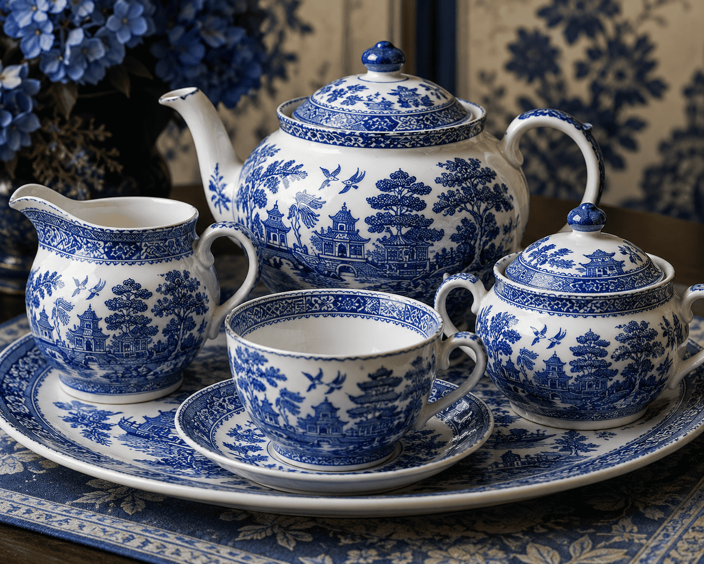 Blue Willow 6-Piece Tea Set