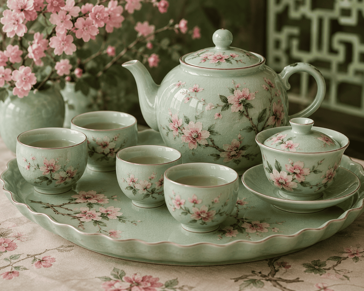 Pale Celadon Porcelain Tea Set