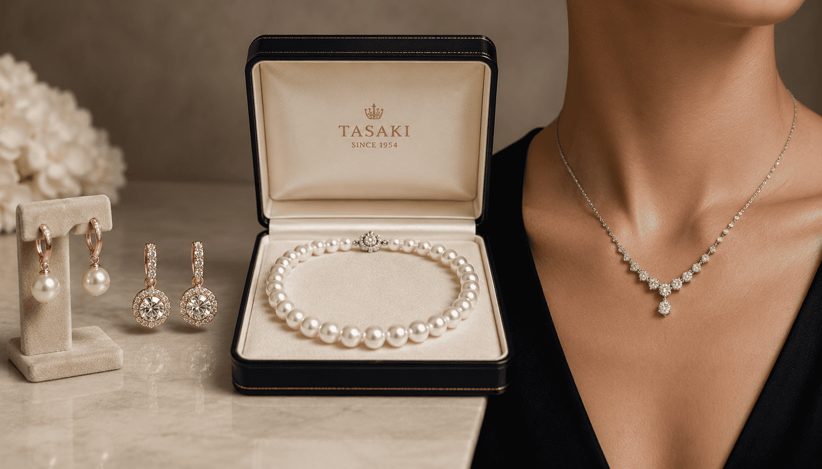 A curated display of fine jewelry pieces.